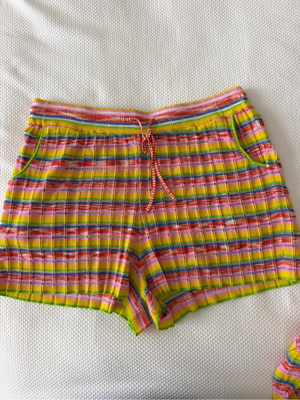 SOLID & STRIPED Bright Multicolor Striped Ribbed Drawstring Shorts